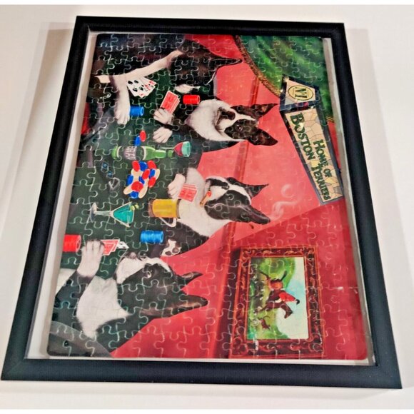 Home of Boston Terriers - Four Dogs Doggie Playing Poker Framed Puzzle 12x15" - Picture 7 of 9